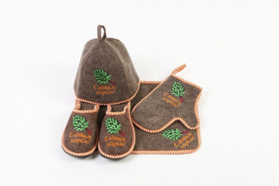 Н-7 Набор для бани «С ЛЕГКИМ ПАРОМ» серый войлок универсальный