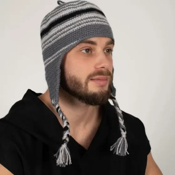 Шапка вязаная для бани Woodson Viking, серая, 2 косички