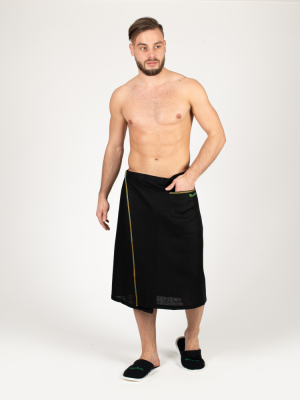 Килт мужской Woodson, чёрный лён с цветной полосой (60-62)