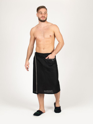 Килт мужской Woodson, чёрный лён с серой полосой (42-44)